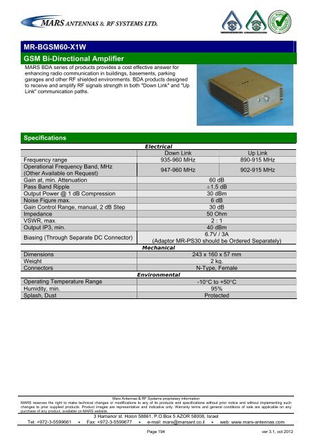 WLL,WLAN,WiFi,WiMAX - Mars Antennas & RF Systems