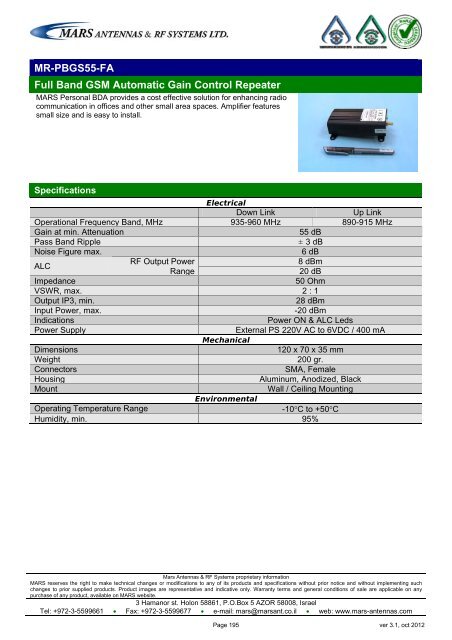 WLL,WLAN,WiFi,WiMAX - Mars Antennas & RF Systems