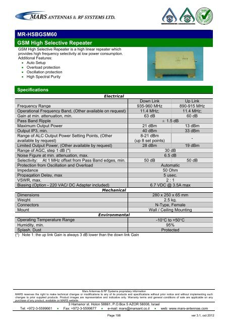 WLL,WLAN,WiFi,WiMAX - Mars Antennas & RF Systems