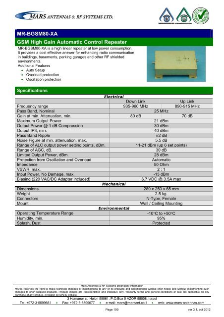 WLL,WLAN,WiFi,WiMAX - Mars Antennas & RF Systems