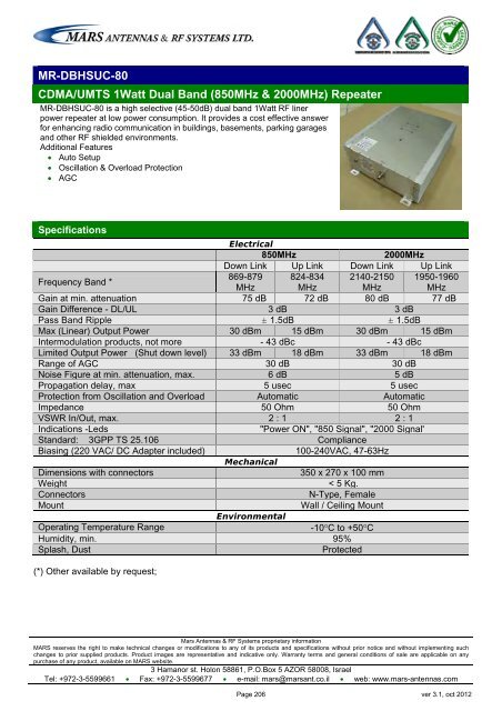 WLL,WLAN,WiFi,WiMAX - Mars Antennas & RF Systems