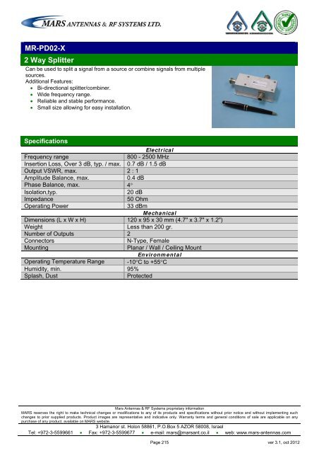 WLL,WLAN,WiFi,WiMAX - Mars Antennas & RF Systems