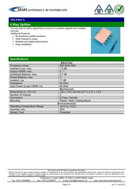 WLL,WLAN,WiFi,WiMAX - Mars Antennas & RF Systems