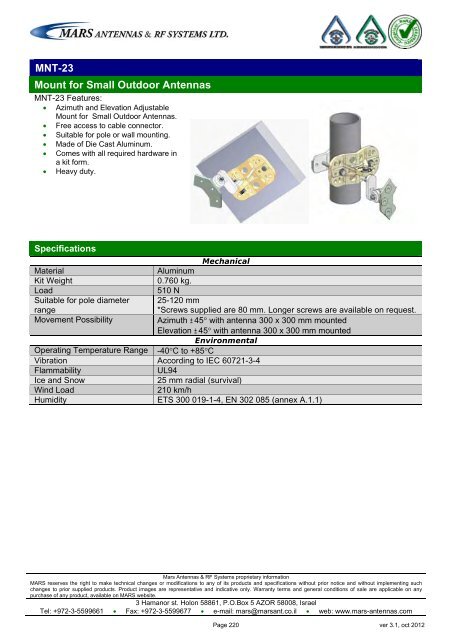 WLL,WLAN,WiFi,WiMAX - Mars Antennas & RF Systems