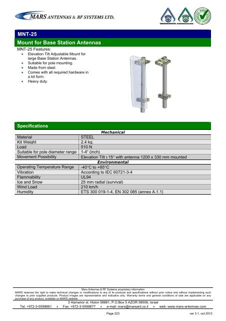 WLL,WLAN,WiFi,WiMAX - Mars Antennas & RF Systems