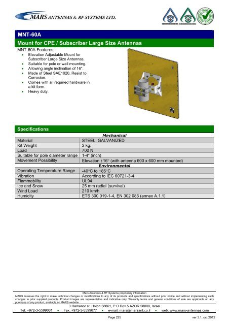 WLL,WLAN,WiFi,WiMAX - Mars Antennas & RF Systems