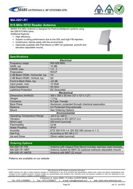 WLL,WLAN,WiFi,WiMAX - Mars Antennas & RF Systems