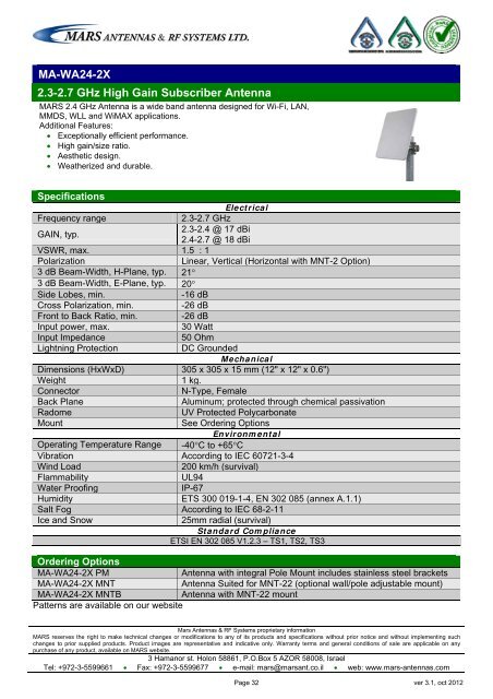 WLL,WLAN,WiFi,WiMAX - Mars Antennas & RF Systems