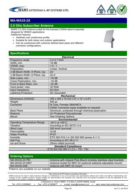 WLL,WLAN,WiFi,WiMAX - Mars Antennas & RF Systems