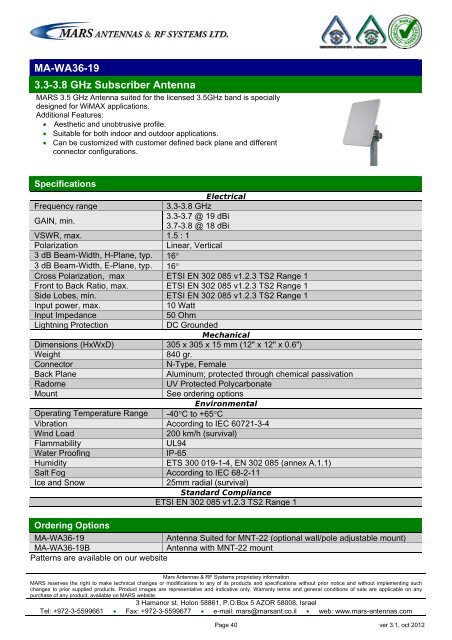 WLL,WLAN,WiFi,WiMAX - Mars Antennas & RF Systems