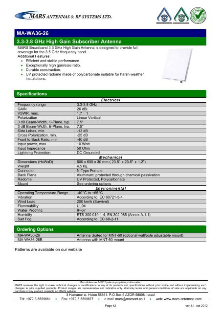 WLL,WLAN,WiFi,WiMAX - Mars Antennas & RF Systems