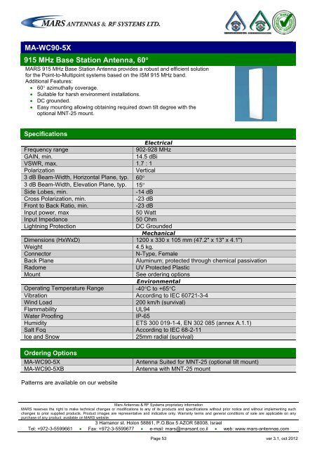 WLL,WLAN,WiFi,WiMAX - Mars Antennas & RF Systems