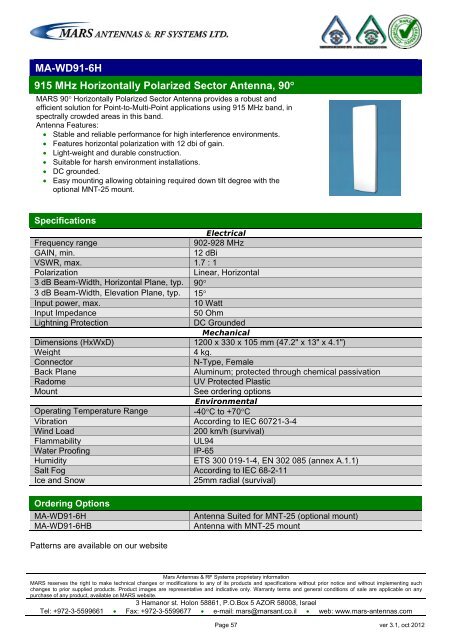 WLL,WLAN,WiFi,WiMAX - Mars Antennas & RF Systems