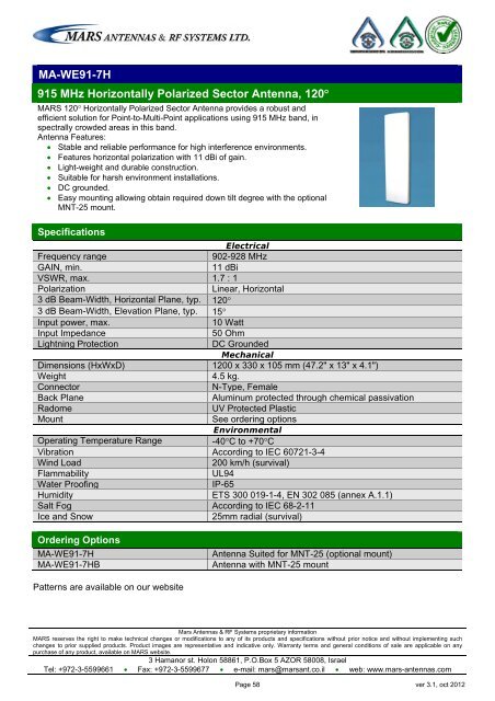 WLL,WLAN,WiFi,WiMAX - Mars Antennas & RF Systems