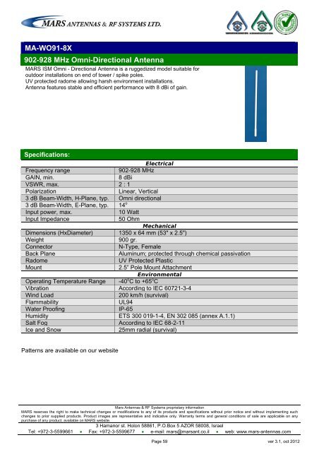 WLL,WLAN,WiFi,WiMAX - Mars Antennas & RF Systems