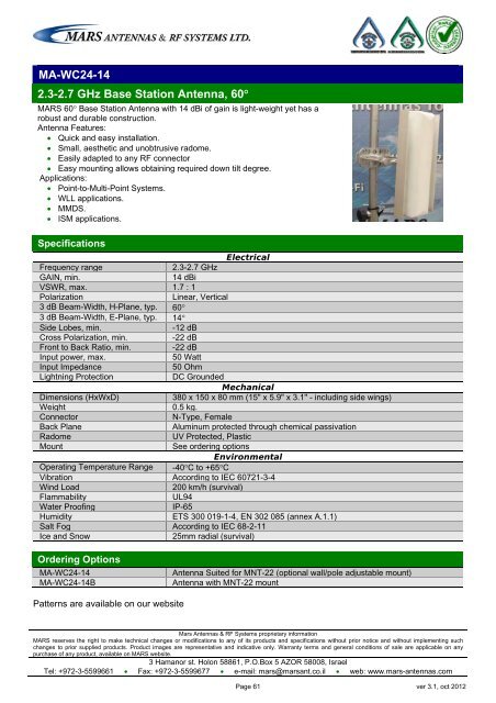 WLL,WLAN,WiFi,WiMAX - Mars Antennas & RF Systems