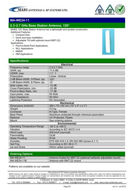 WLL,WLAN,WiFi,WiMAX - Mars Antennas & RF Systems