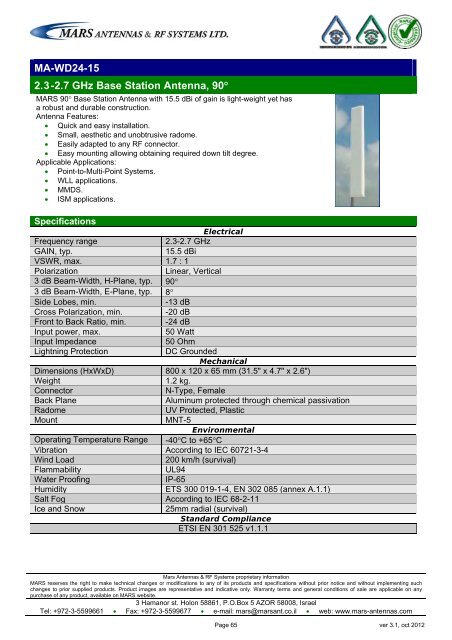 WLL,WLAN,WiFi,WiMAX - Mars Antennas & RF Systems