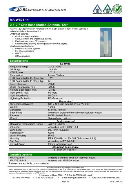 WLL,WLAN,WiFi,WiMAX - Mars Antennas & RF Systems