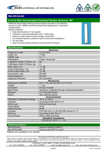 WLL,WLAN,WiFi,WiMAX - Mars Antennas & RF Systems