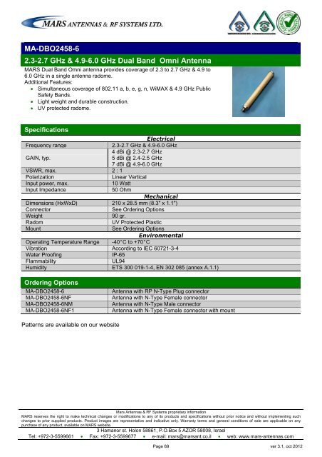 WLL,WLAN,WiFi,WiMAX - Mars Antennas & RF Systems