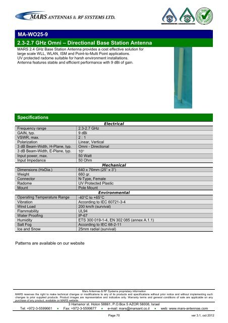 WLL,WLAN,WiFi,WiMAX - Mars Antennas & RF Systems