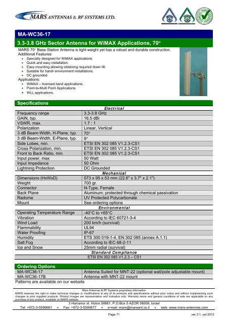 WLL,WLAN,WiFi,WiMAX - Mars Antennas & RF Systems