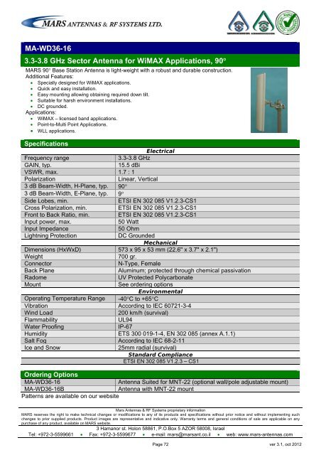 WLL,WLAN,WiFi,WiMAX - Mars Antennas & RF Systems