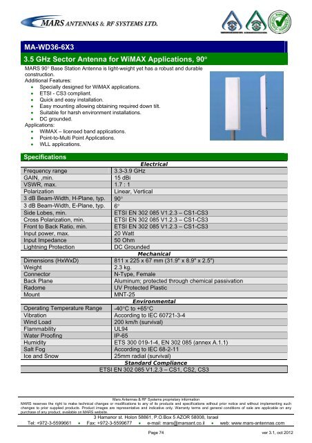 WLL,WLAN,WiFi,WiMAX - Mars Antennas & RF Systems