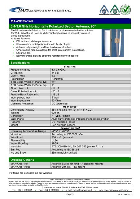 WLL,WLAN,WiFi,WiMAX - Mars Antennas & RF Systems