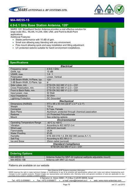 WLL,WLAN,WiFi,WiMAX - Mars Antennas & RF Systems