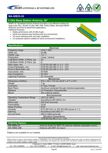 WLL,WLAN,WiFi,WiMAX - Mars Antennas & RF Systems