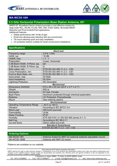 WLL,WLAN,WiFi,WiMAX - Mars Antennas & RF Systems