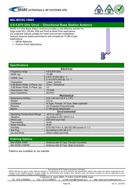 WLL,WLAN,WiFi,WiMAX - Mars Antennas & RF Systems