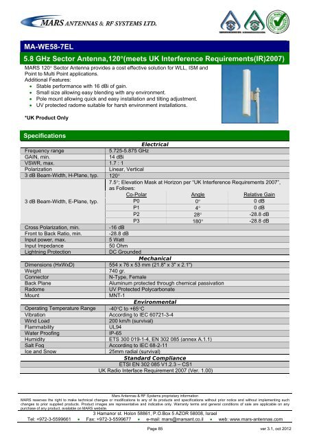 WLL,WLAN,WiFi,WiMAX - Mars Antennas & RF Systems