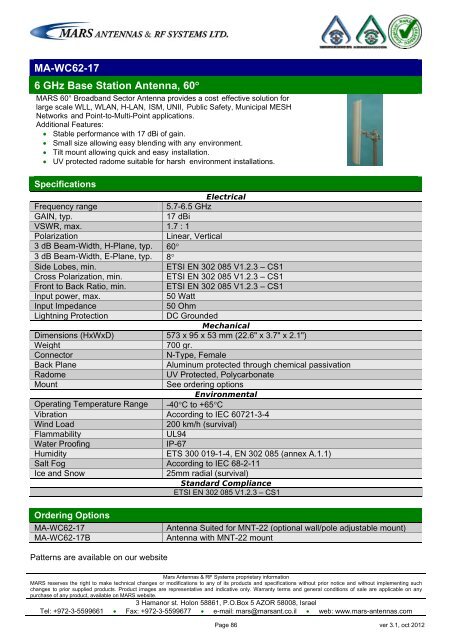 WLL,WLAN,WiFi,WiMAX - Mars Antennas & RF Systems