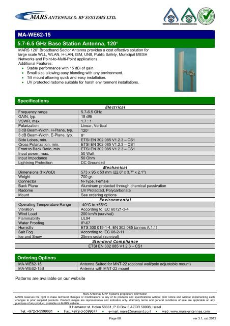 WLL,WLAN,WiFi,WiMAX - Mars Antennas & RF Systems