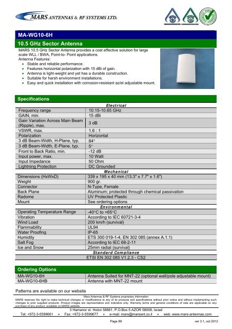 WLL,WLAN,WiFi,WiMAX - Mars Antennas & RF Systems