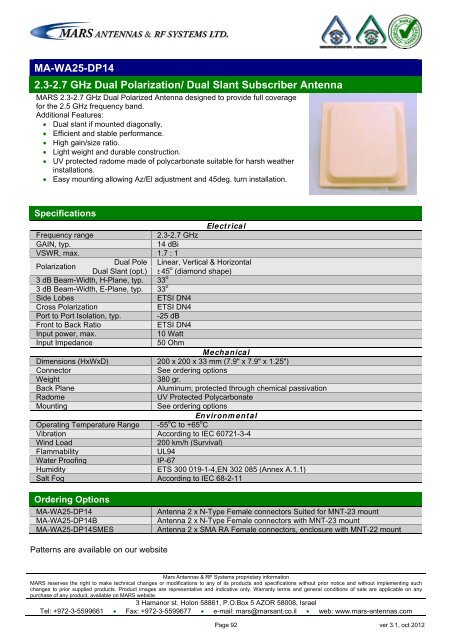 WLL,WLAN,WiFi,WiMAX - Mars Antennas & RF Systems