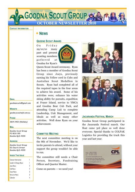 Goodna Scout Group - August Newsletter 2010