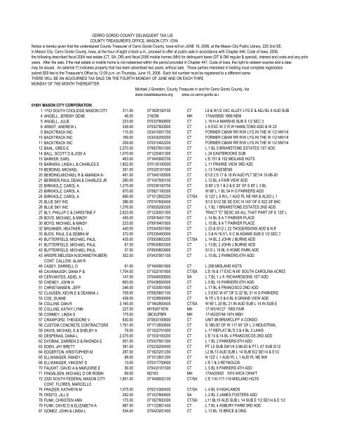 cerro gordo county delinquent tax list county treasurer's