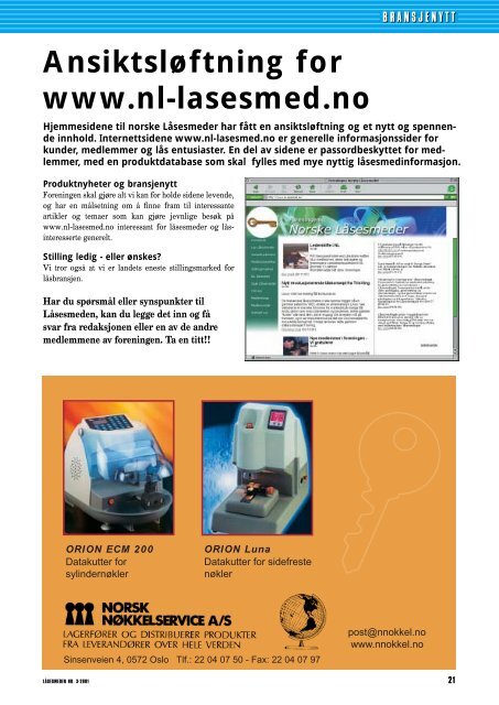 Lâsesmeden 3-2001 - Foreningen Norske LÃ¥sesmeder