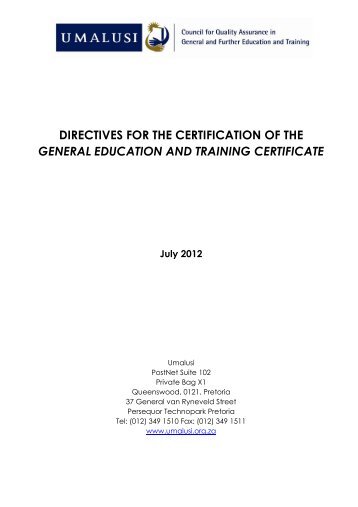 Directives for certification GETC ABETC Level 4 - Umalusi