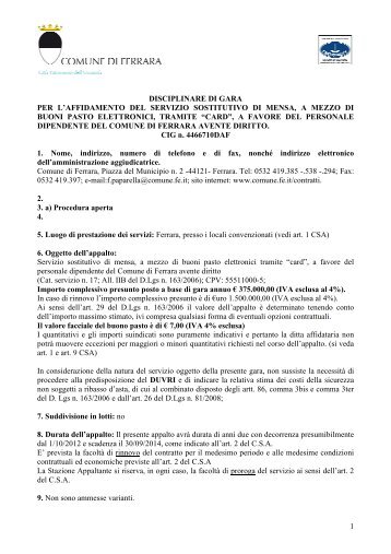 1 disciplinare di gara per l'affidamento del servizio sostitutivo di ...