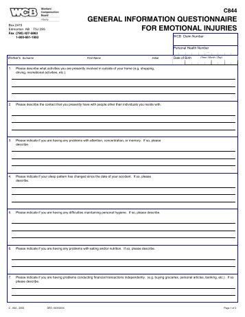 Emotional Injuries General Information Questionnaire C844