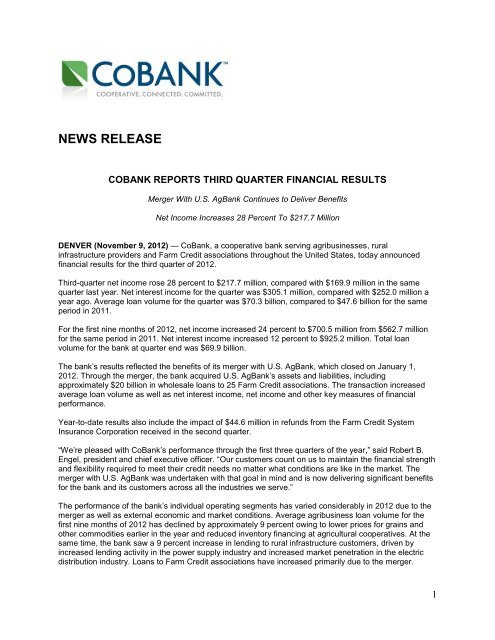 earnings release - CoBank