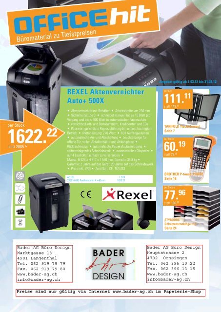 REXEL Aktenvernichter Auto+ 500X - Bader AG Büro Design