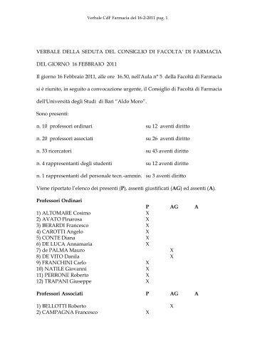 VERBALE DELLA SEDUTA DEL CONSIGLIO DI FACOLTA' DI ...