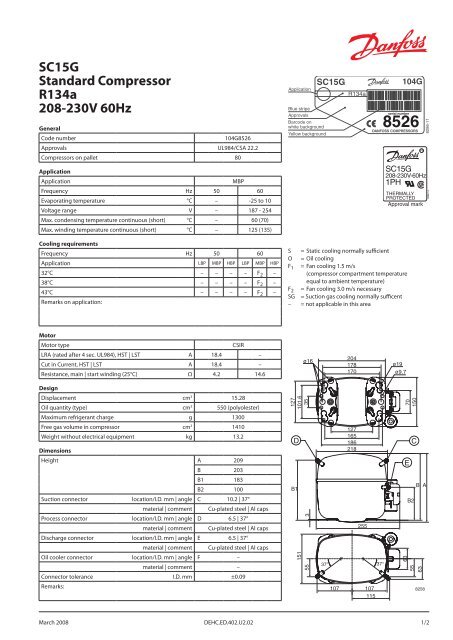 SC15G Standard Compressor R134a 208-230V ... - Yeniiletisim.com.tr