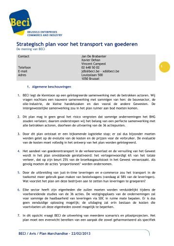 Strategisch plan voor het transport van goederen - BECI